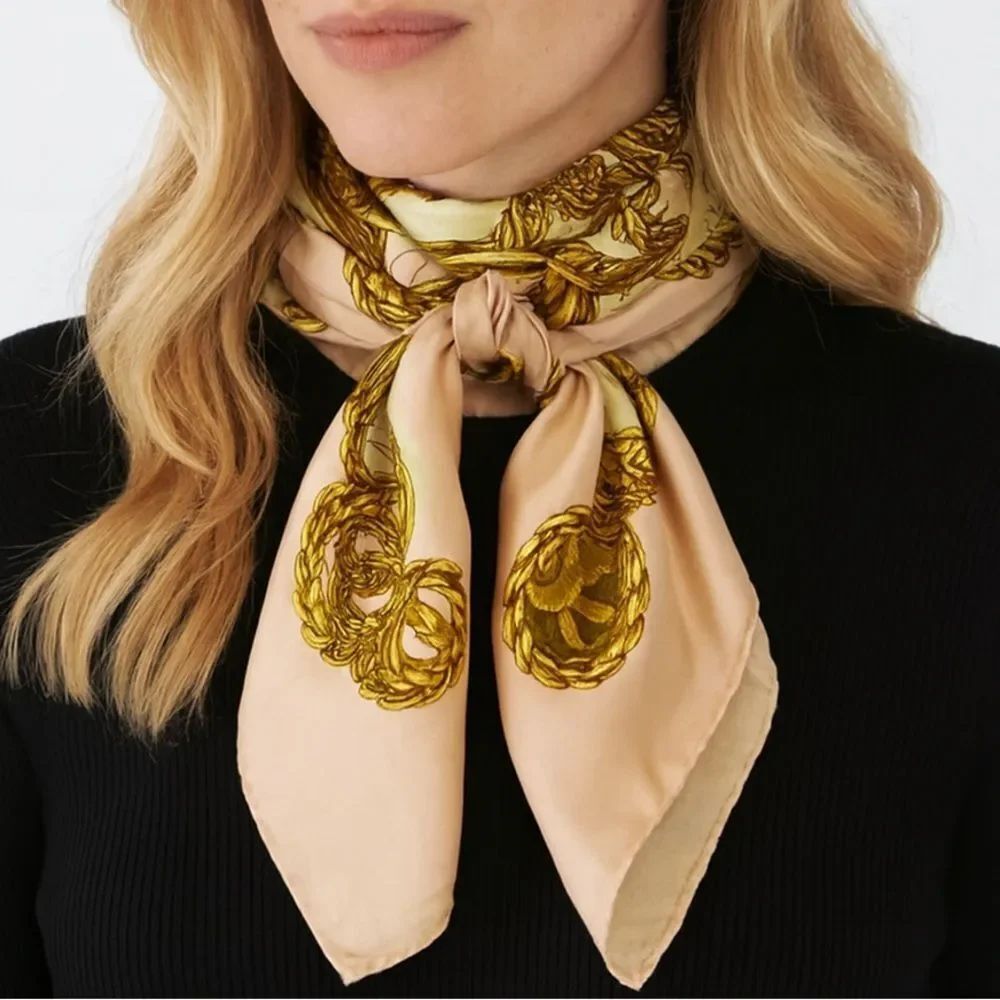 CHANEL CC Logo Pink 100% Silk Jewelry Print Scarf